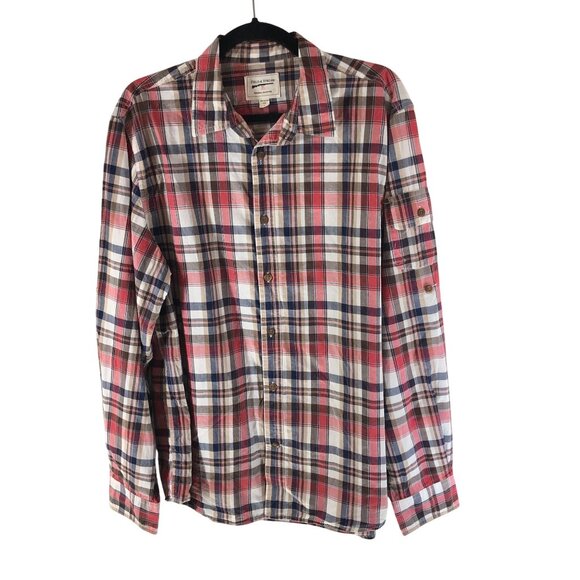 Field & Stream Mens Button Down Shirt Cotton Plaid Red White L - Picture 1 of 3
